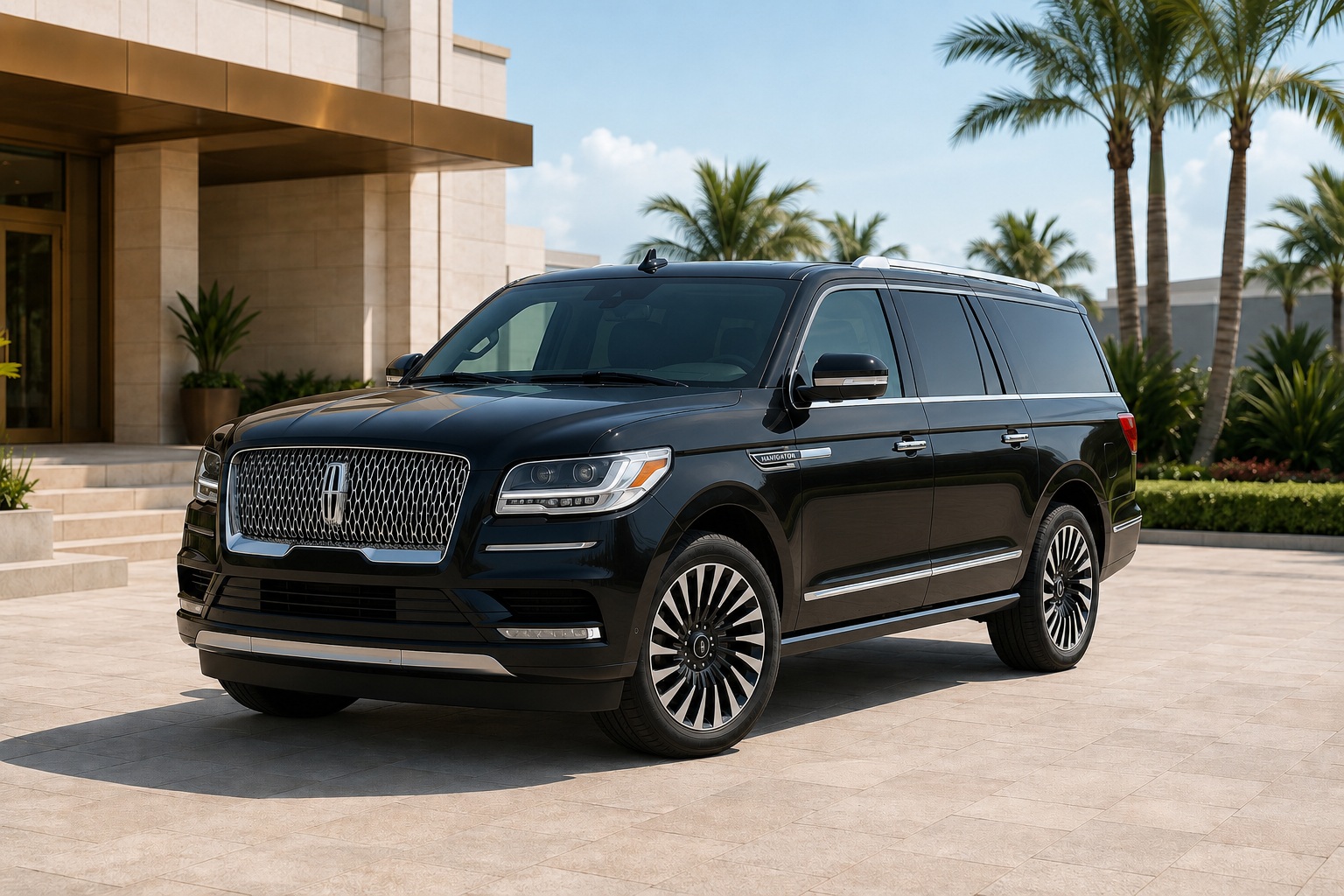 Black Lincoln Navigator luxury SUV for private PortMiami transfers